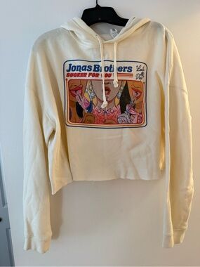 Jonas Brothers Cream Graphic Cropped Hoodie